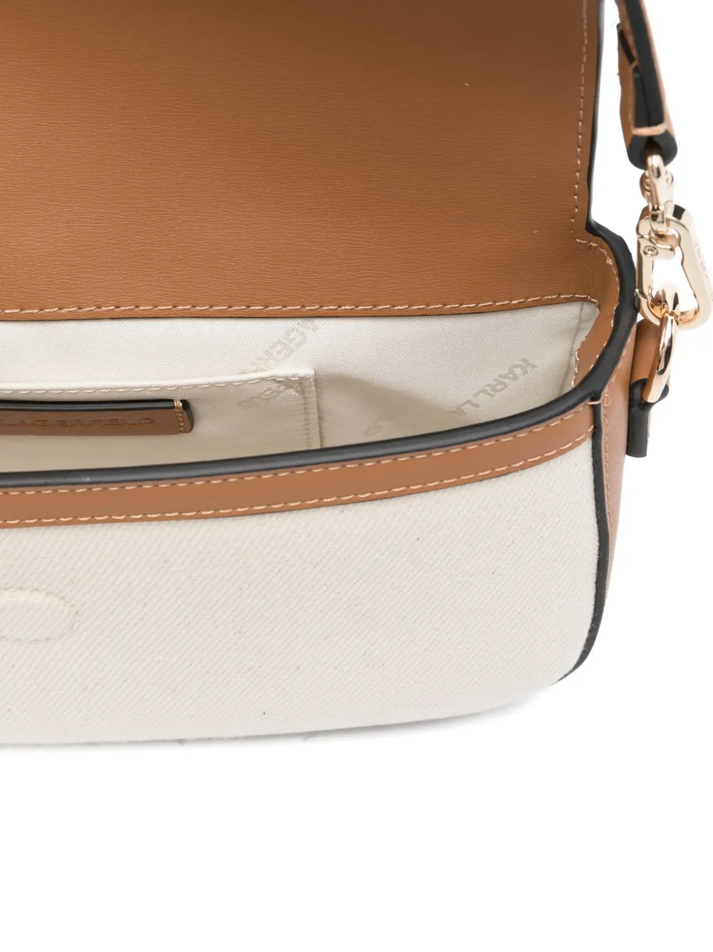 Karl Lagerfeld Canvas schoudertas met leren afwerking Beige