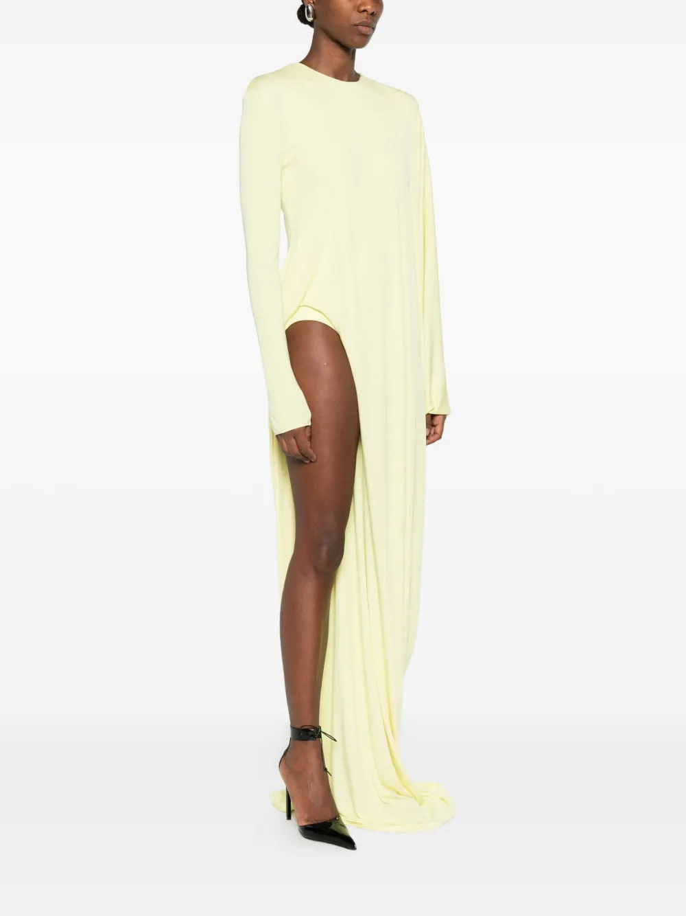 Tom Ford Cutout Draped Long Sleeve Jersey Gown In Neutral
