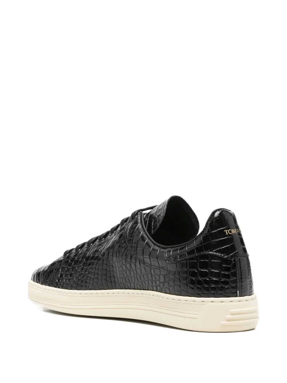 Tom Ford Crocodile-embossed Leather Sneakers In Black