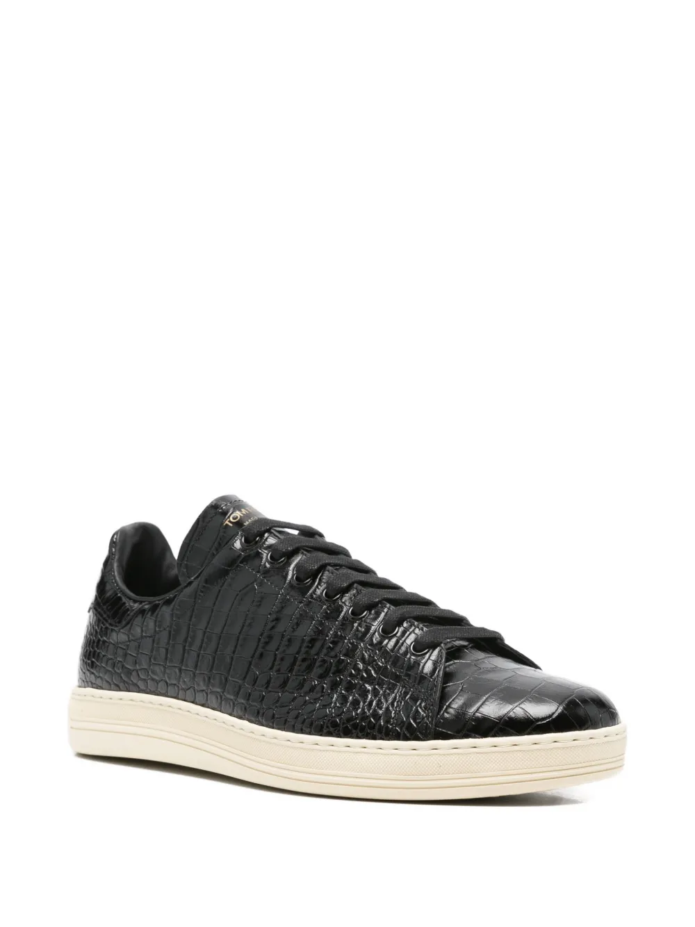 Tom Ford Crocodile-embossed Leather Sneakers In Black
