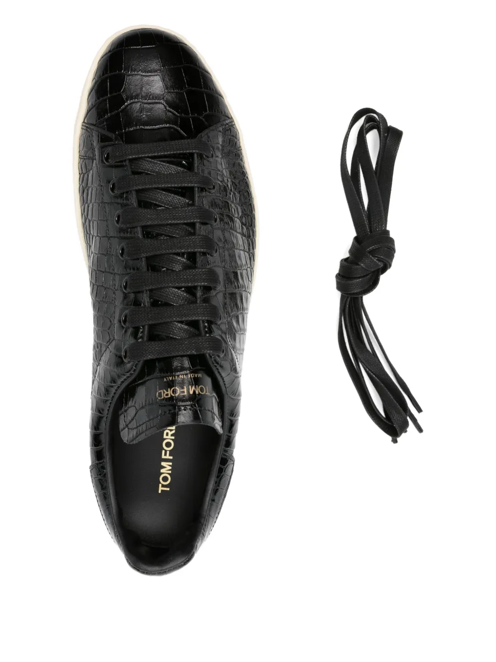 Tom Ford Crocodile-embossed Leather Sneakers In Black