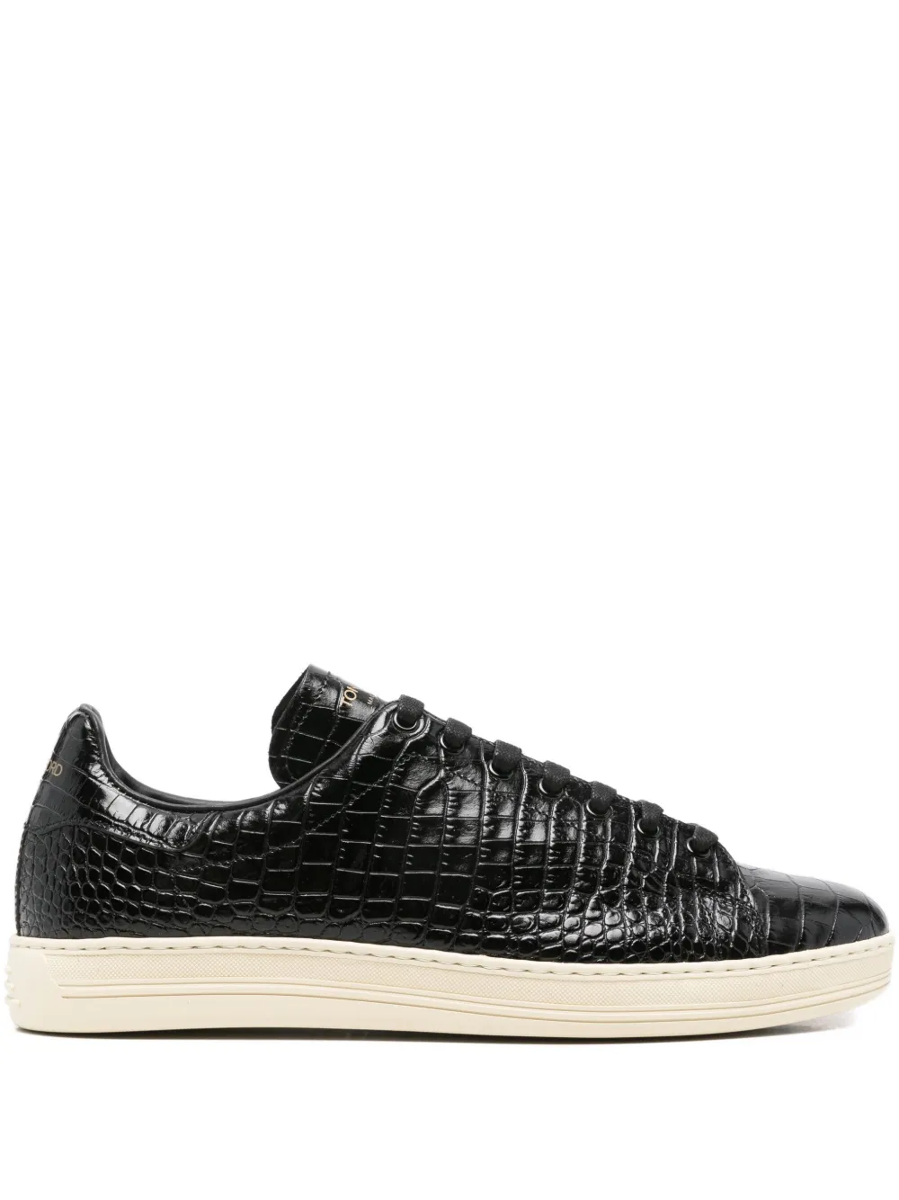 Tom Ford Crocodile-embossed Leather Sneakers In Black