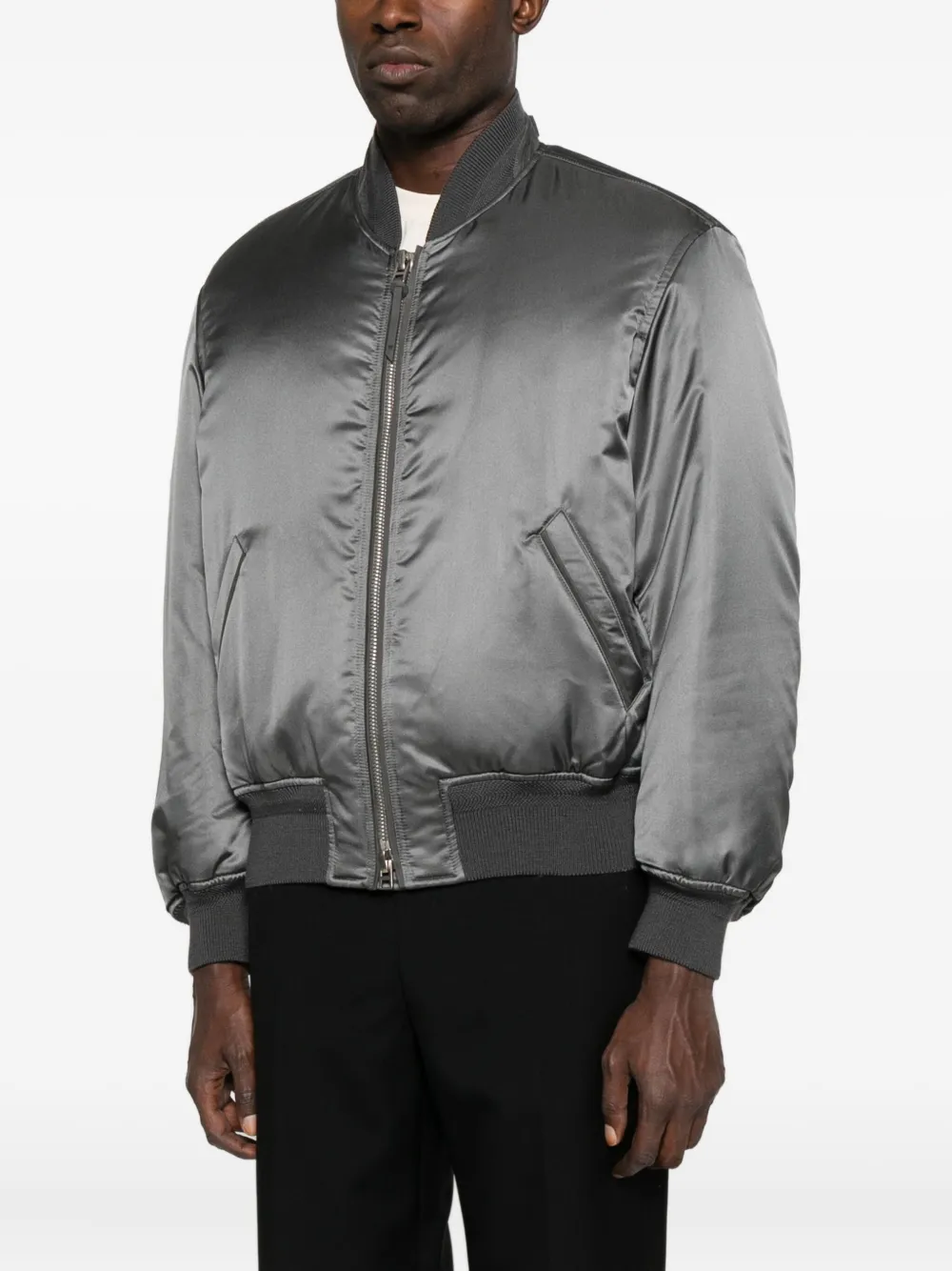 Tom Ford Luxurious Silk Satin Bomber Jacket In Gray