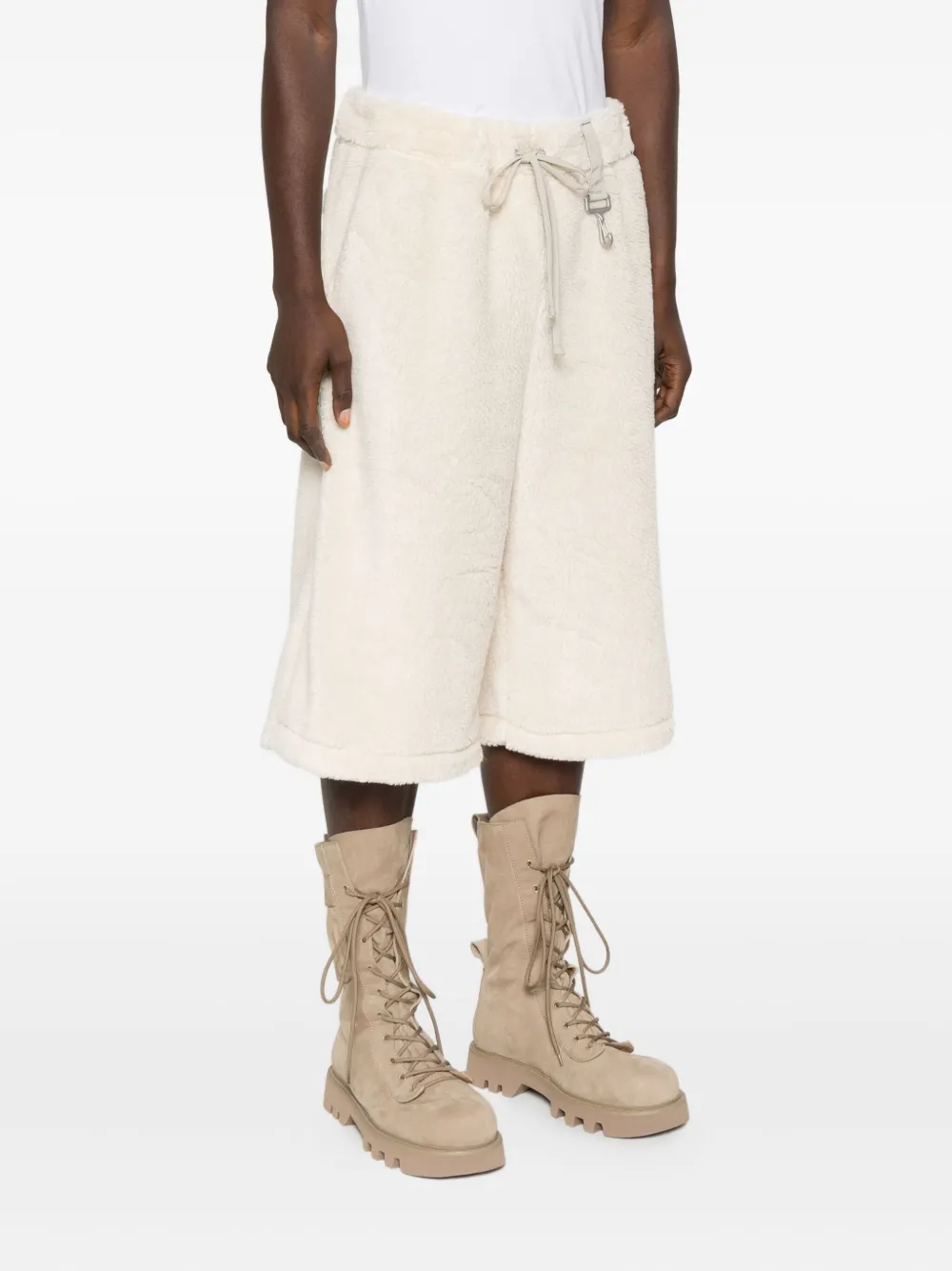 Reese Cooper Wide-leg Fleece-texture Shorts In Neutral