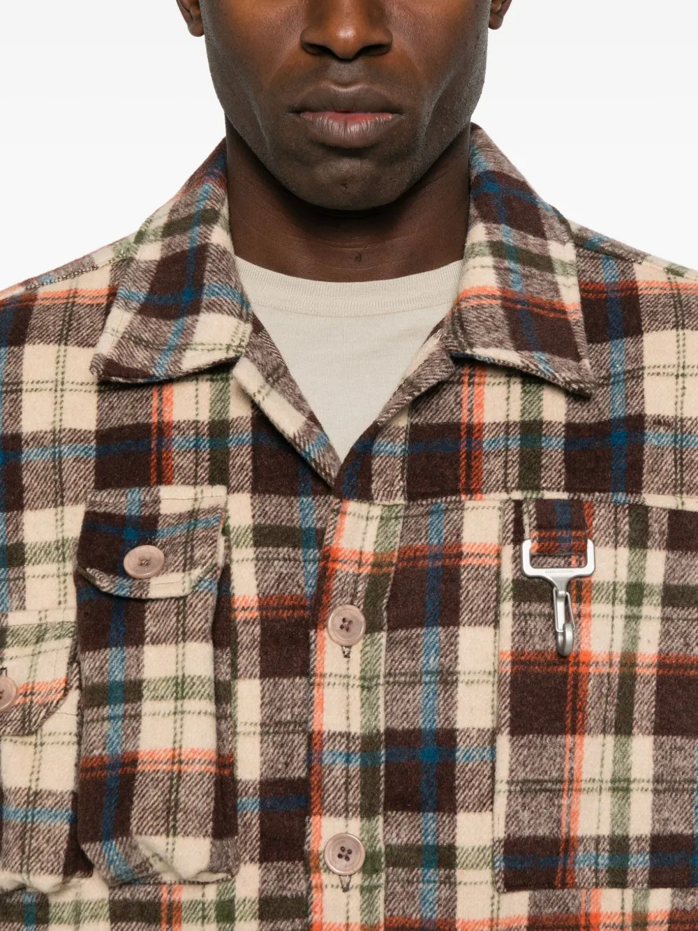 Reese Cooper Plaid Multi-pocket Shirt In Brown