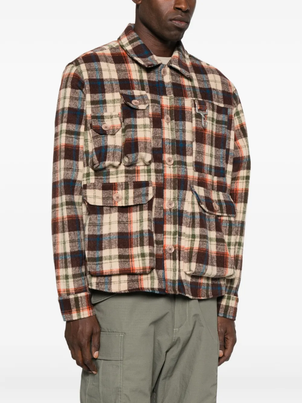 Reese Cooper Plaid Multi-pocket Shirt In Brown