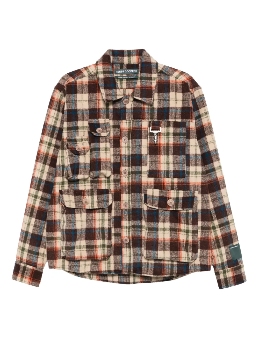 Reese Cooper Plaid Multi-pocket Shirt In Brown