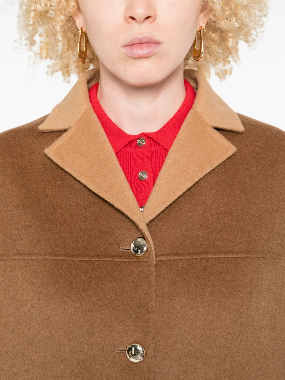 Maje Wollen jas met contrasterende kraag Bruin