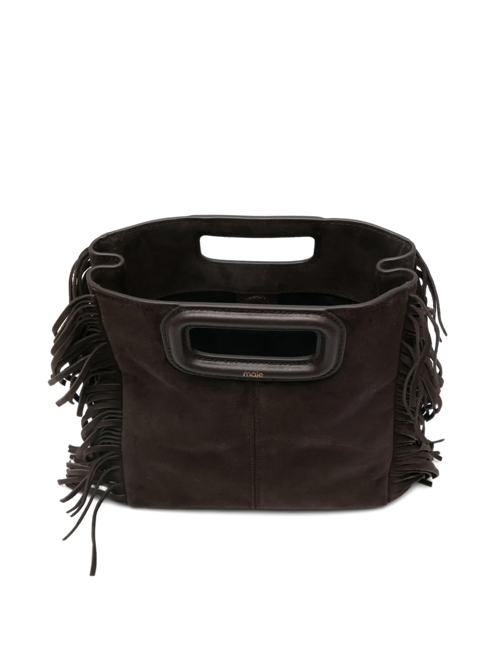 Maje Leren shopper met franje Bruin