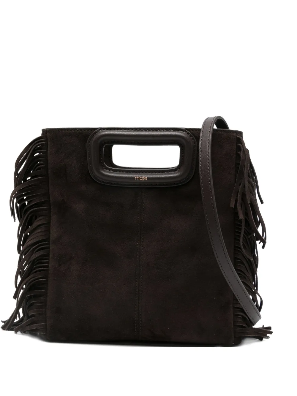 Maje Borsa tote in pelle con frange | marrone | Image 1