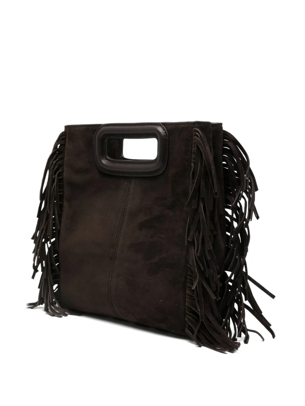Maje Leren shopper met franje Bruin