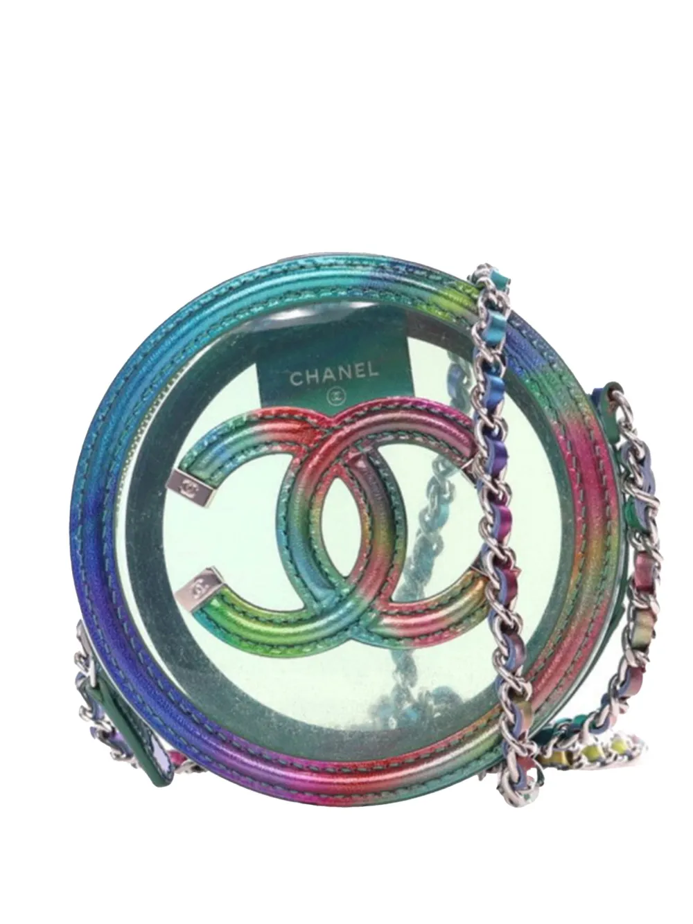 CHANEL Pre-Owned 2019 PVC&メタリックラムスキン ココマーク フィギュリー ラウンドクラッチ ウィズ チェーン CHANEL Pre-Owned 2019 PVC&メタリックラムスキン ココマーク フィギュリー ラウンドクラッチ ウィズ チェーン