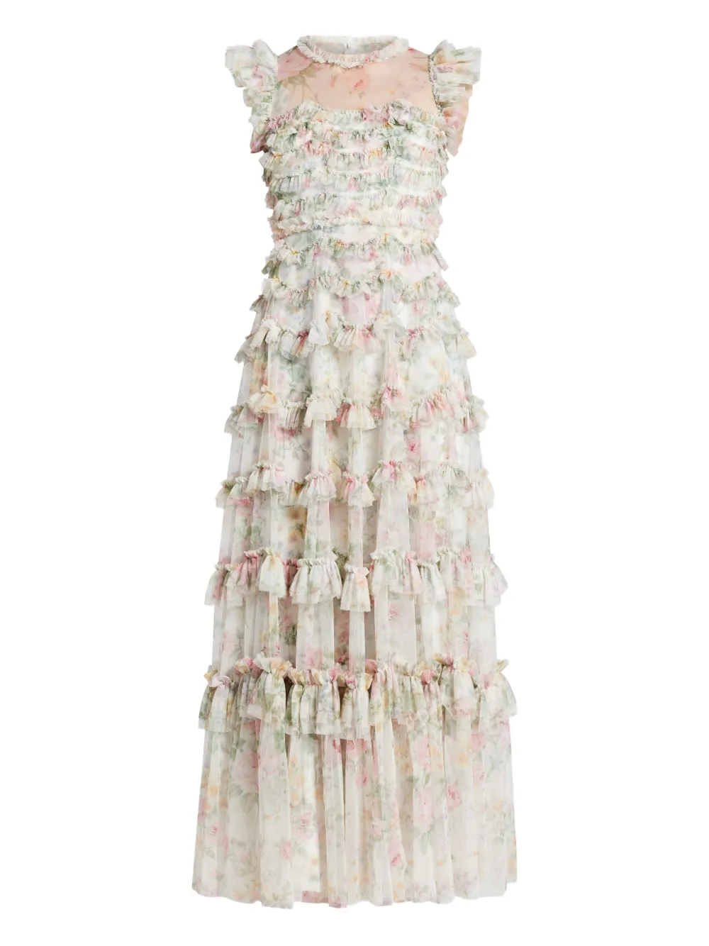 Needle & Thread floral-print tiered ruffle dress | White | Image 1