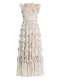 Needle & Thread floral-print tiered ruffle dress - White