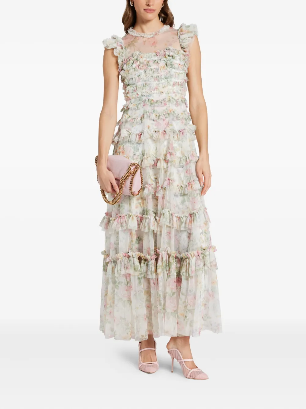 Needle & Thread floral-print tiered ruffle dress - Wit