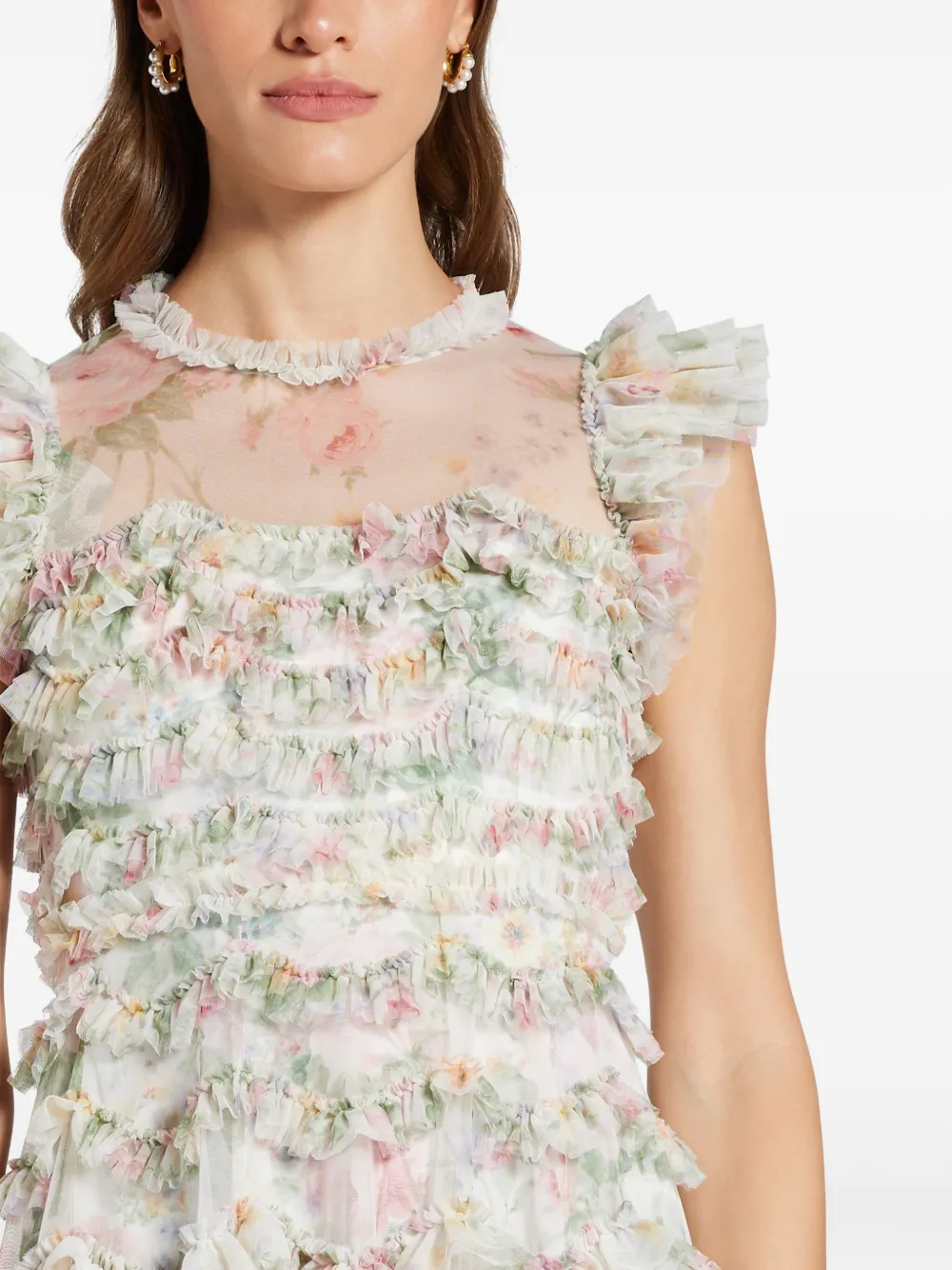 Needle & Thread Floral-print Tiered Ruffle Dress In Multi