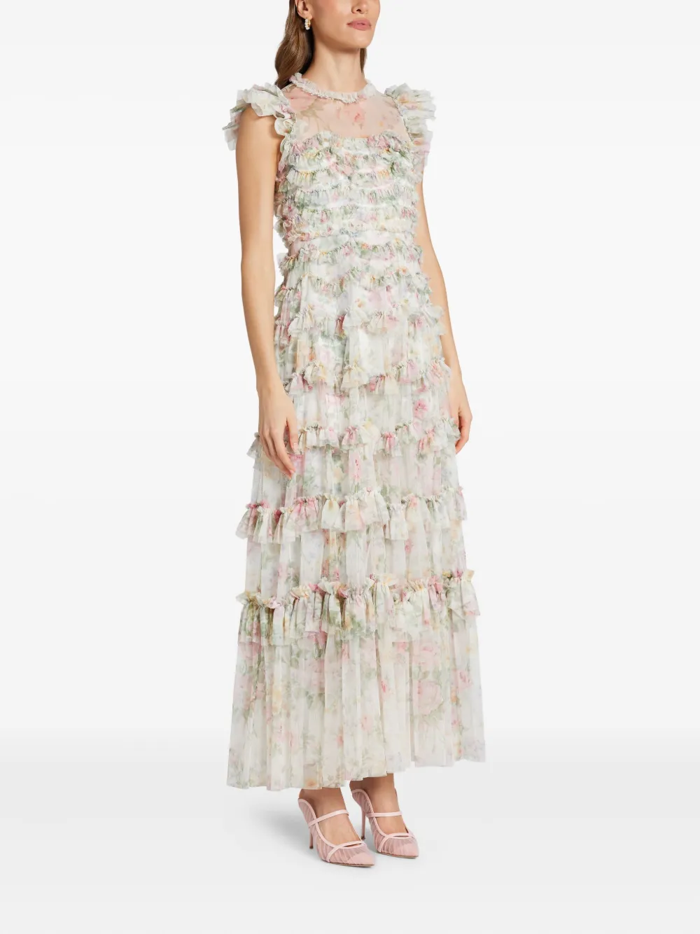 Needle & Thread Floral-print Tiered Ruffle Dress In Multi