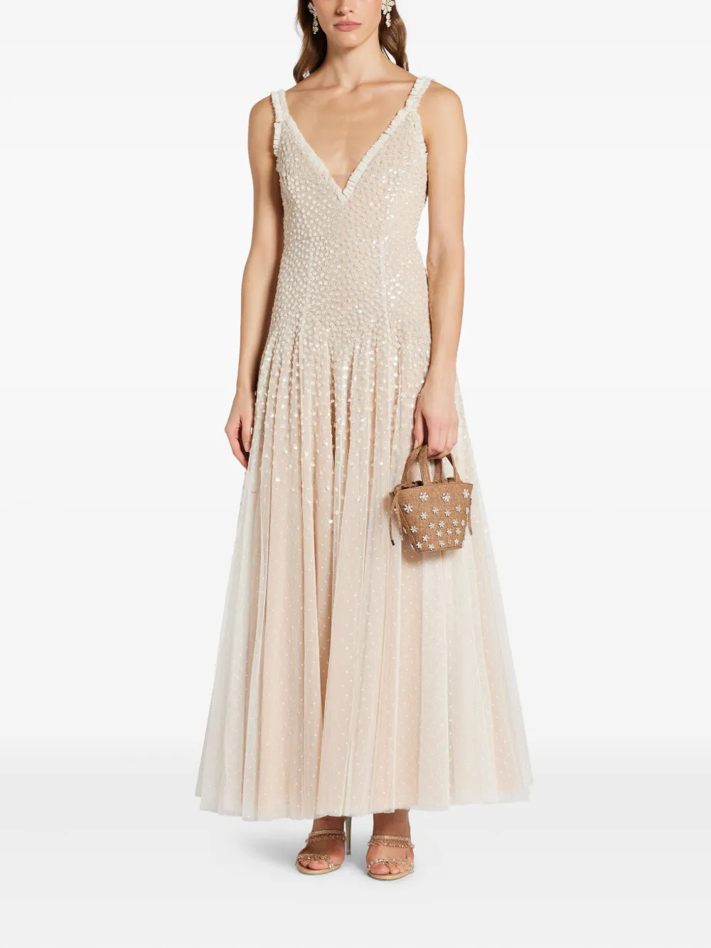 Needle & Thread sequin-embellished tulle dress - Beige