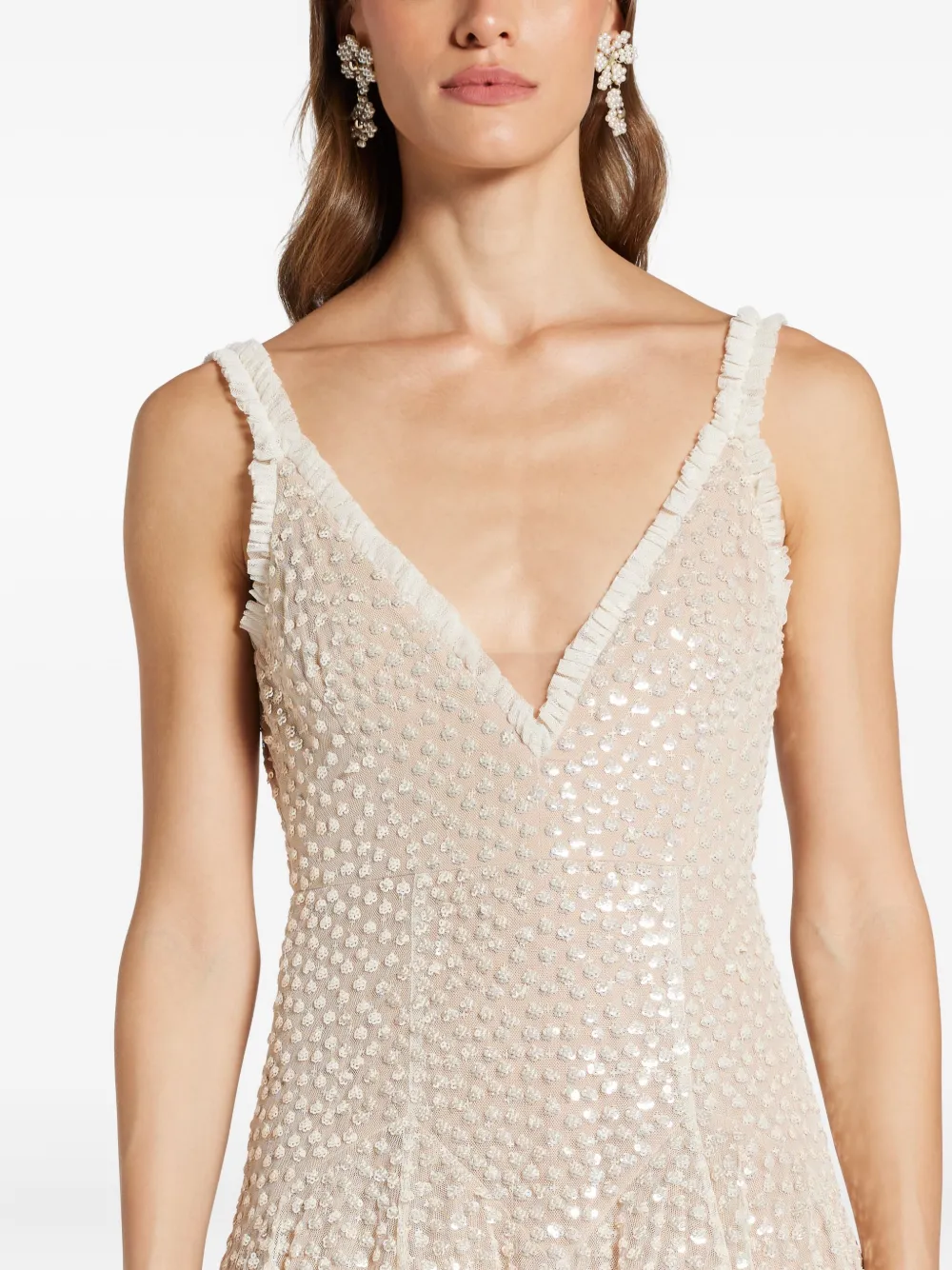 Needle & Thread Tulen jurk met pailletten Beige