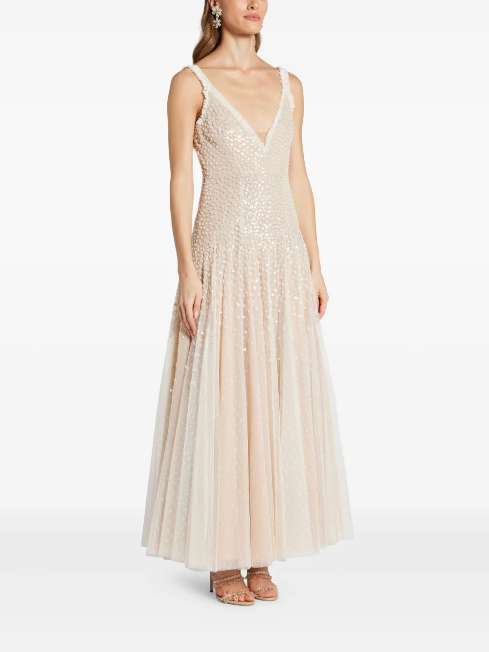 Needle & Thread Tulen jurk met pailletten Beige