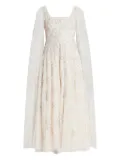 Needle & Thread embroidered cape dress - White