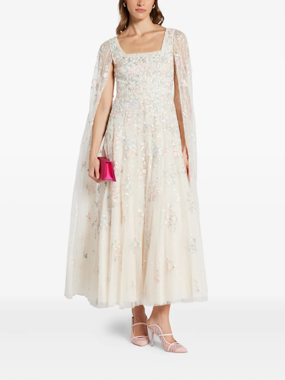 Needle & Thread embroidered cape dress - Wit