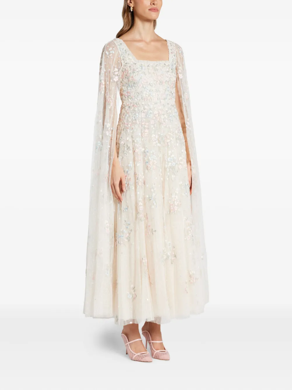 Needle & Thread Jurk met cape Wit