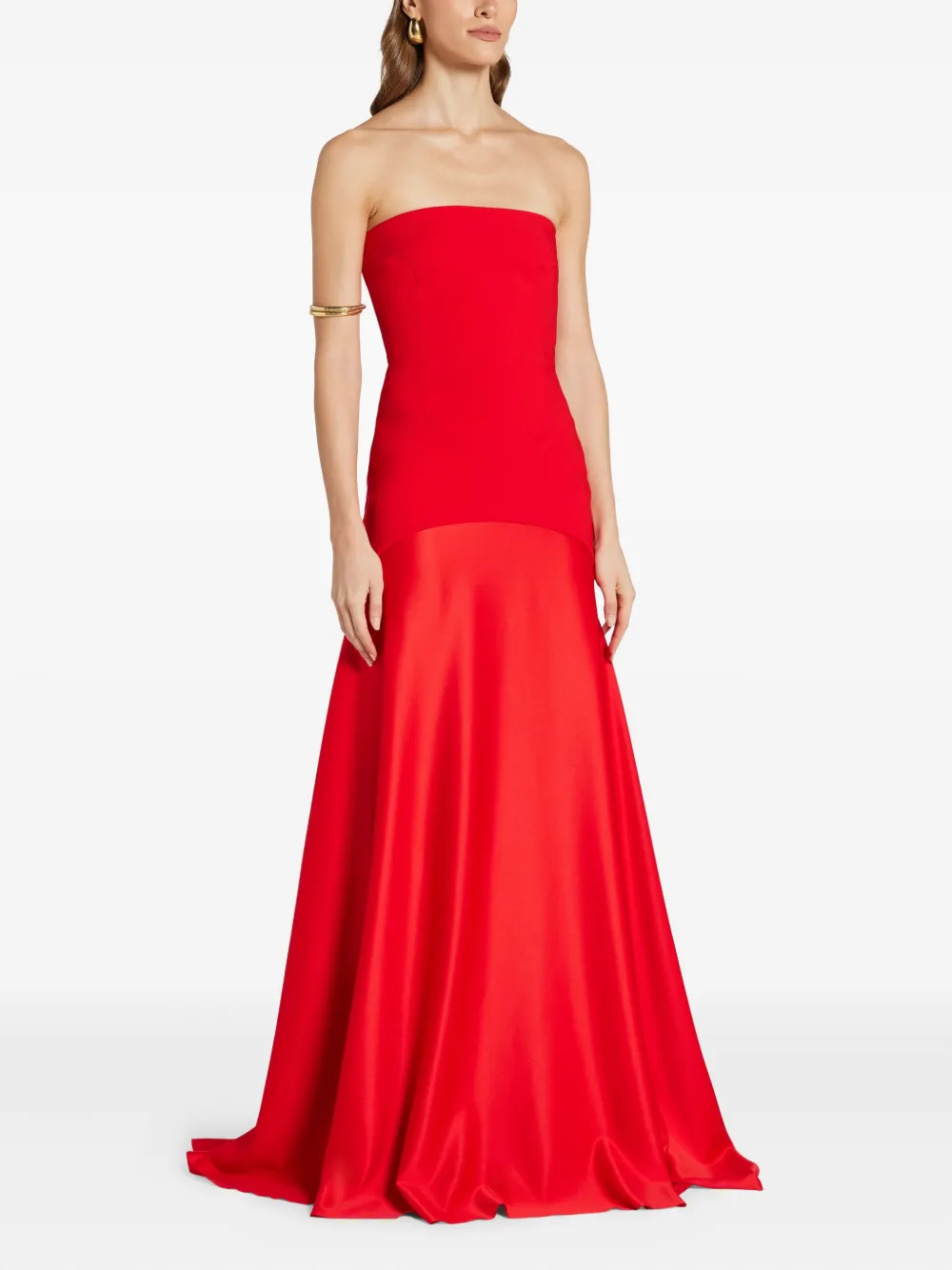 Solace London The Alessandra Strapless-flared Maxi Dress In Red