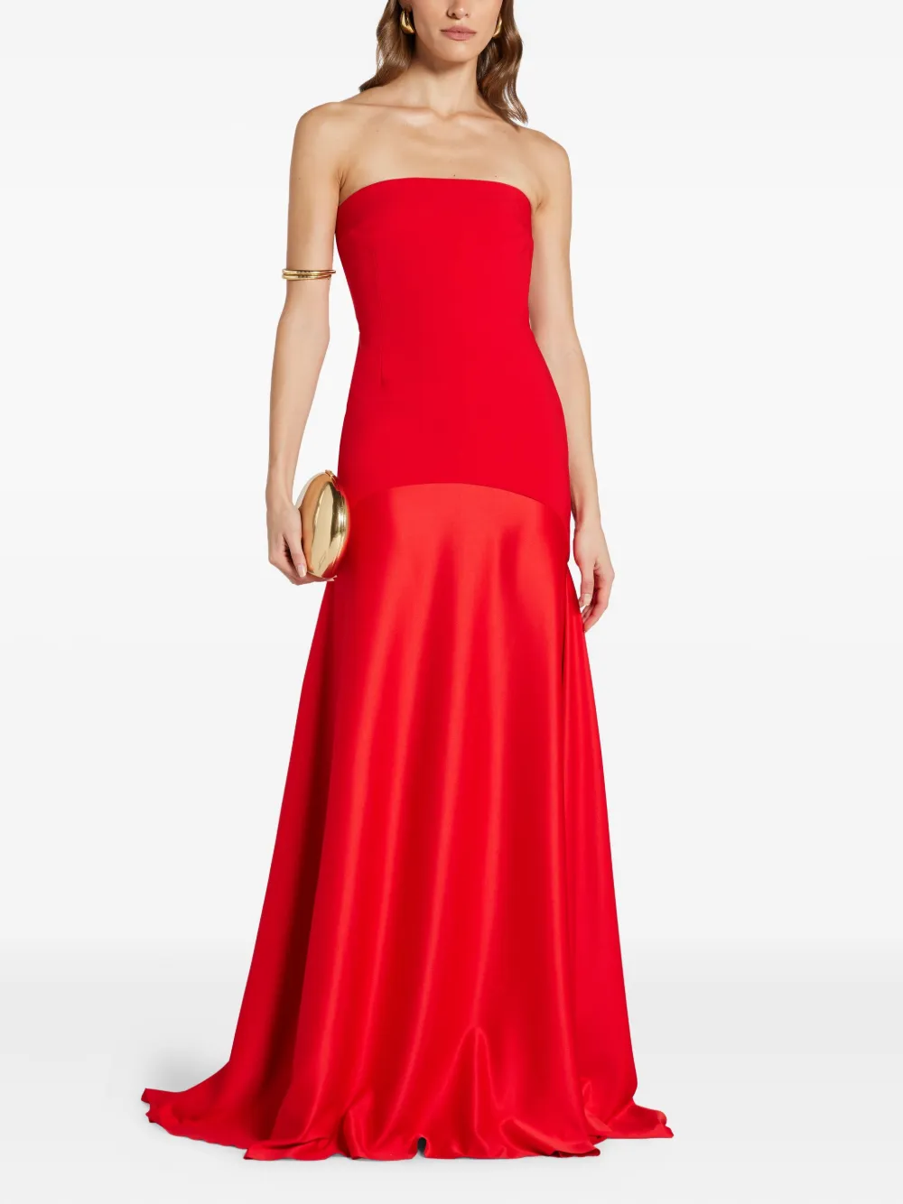 Solace London The Alessandra Strapless-flared Maxi Dress In Red