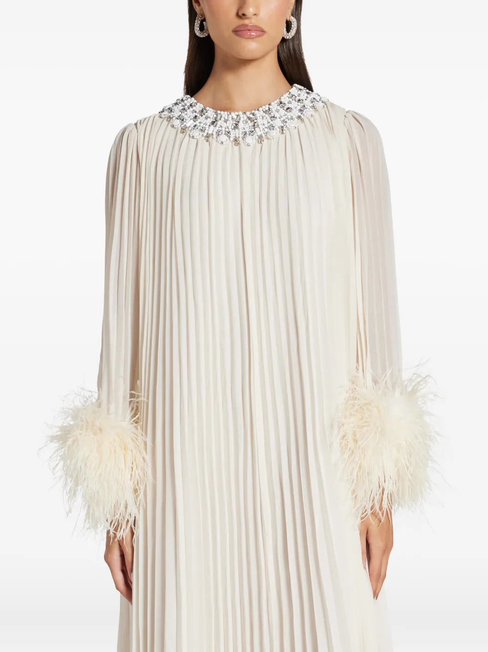 Self-portrait Embellished Pleated Dress In White