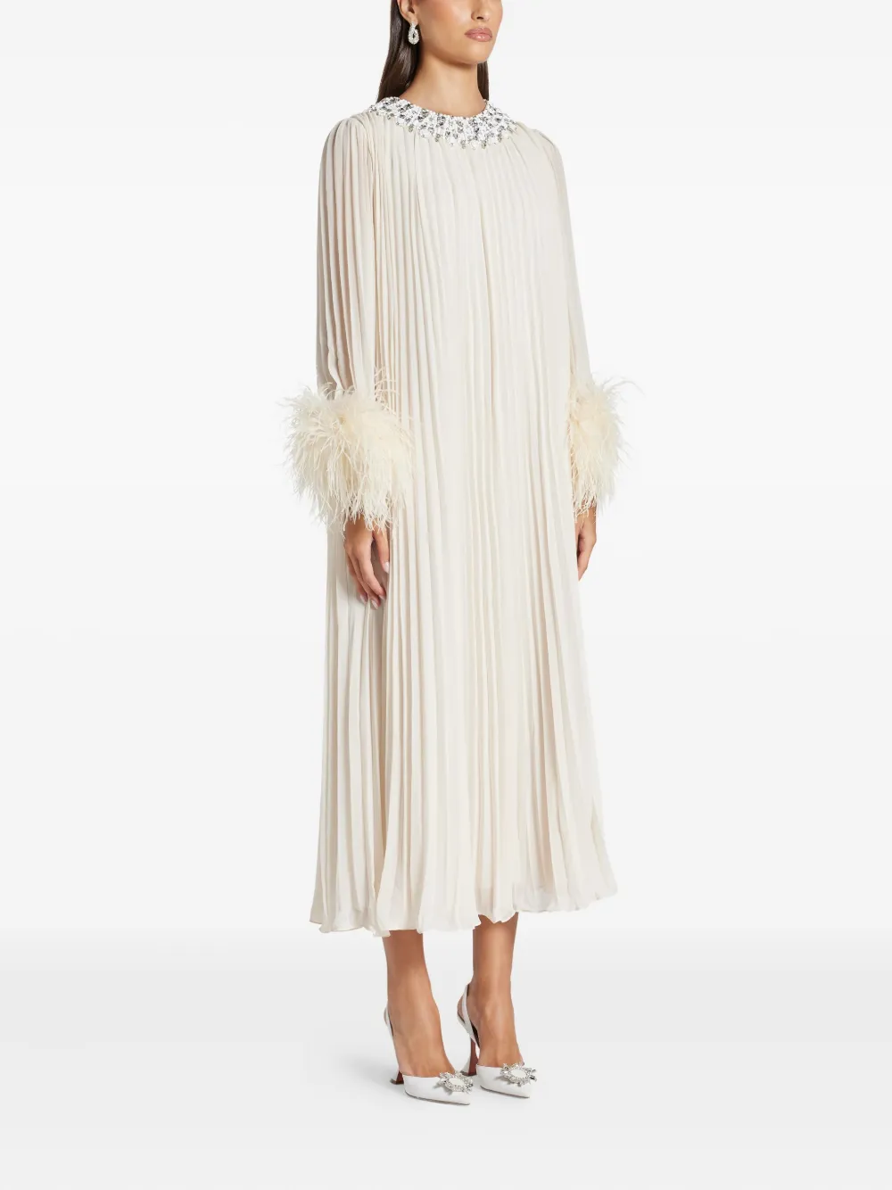 Self-portrait Embellished Pleated Dress In White