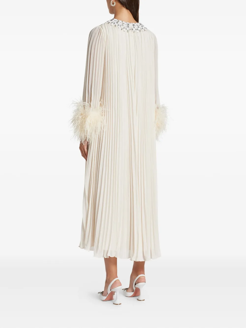 Self-portrait Embellished Pleated Dress In White