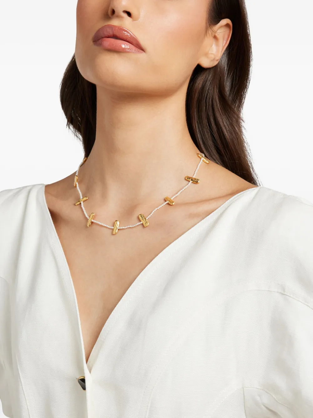 Joanna Laura Constantine gold-bar pearl necklace - Goud