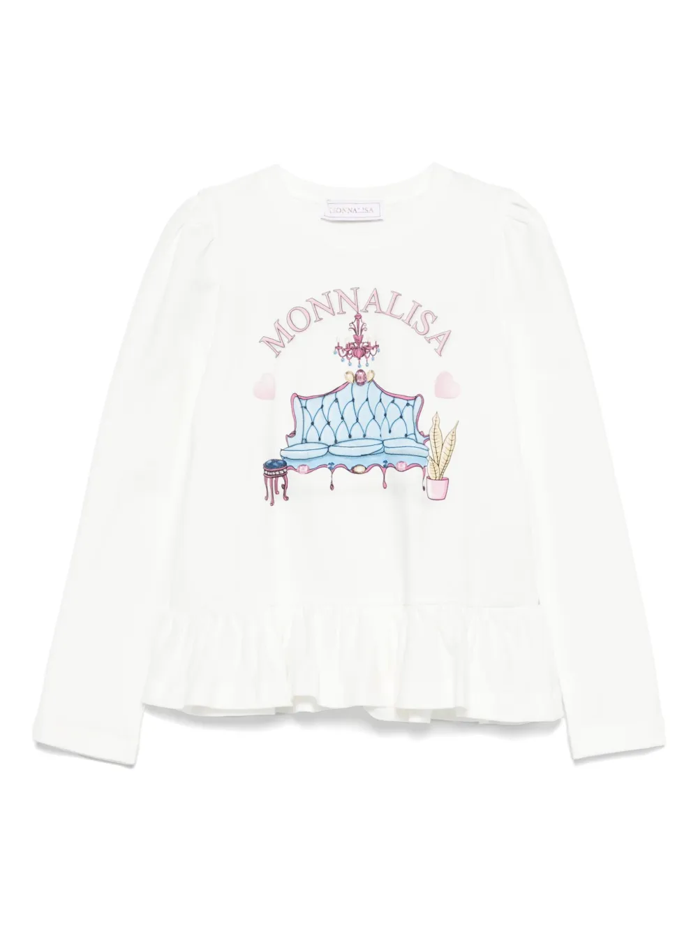 Monnalisa graphic-print ruffled T-shirt Wit