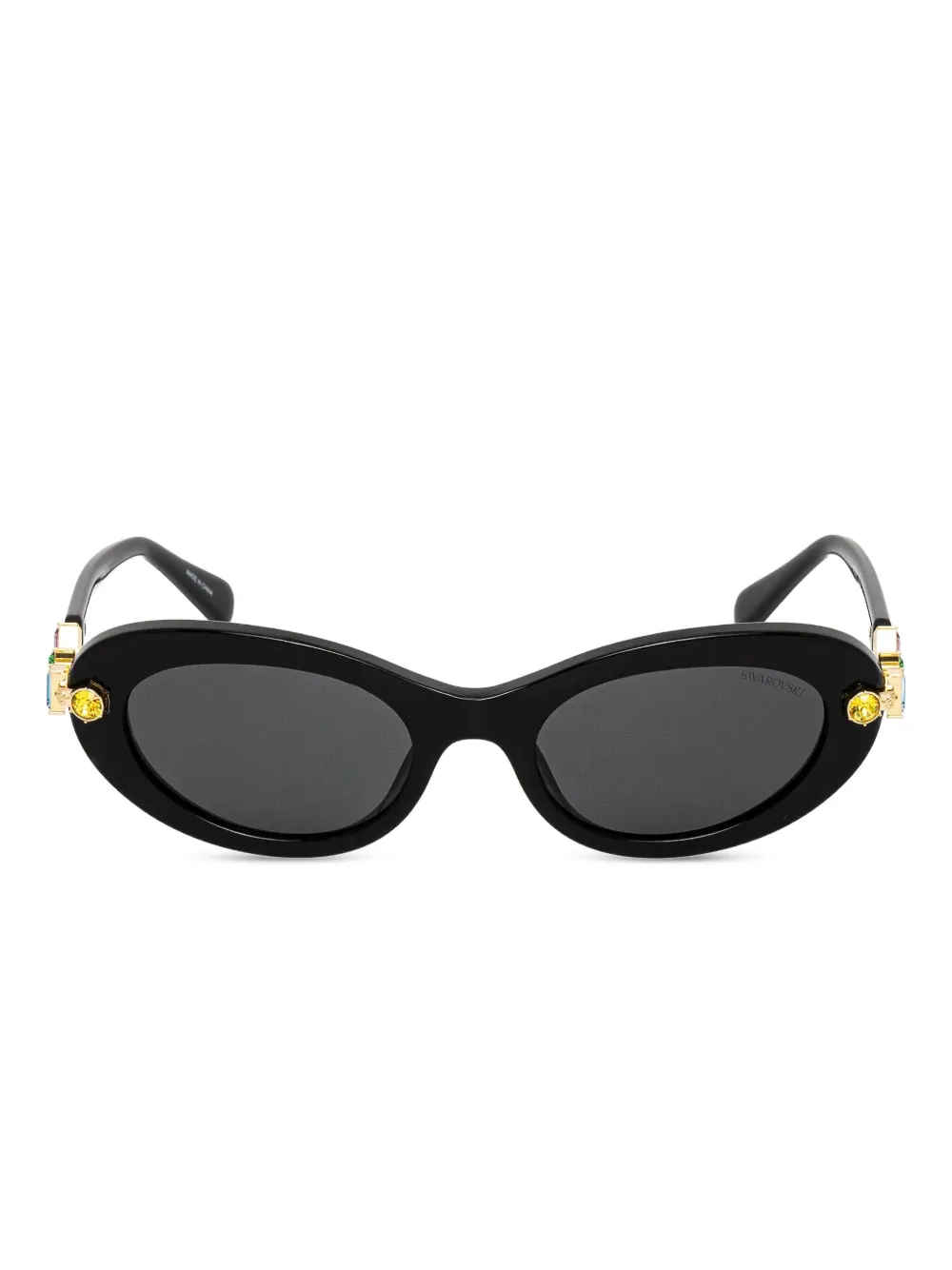 Swarovski Eyewear ビジュートリム オーバルフレーム サングラス - ブラック Swarovski Eyewear ビジュートリム オーバルフレーム サングラス - ブラック