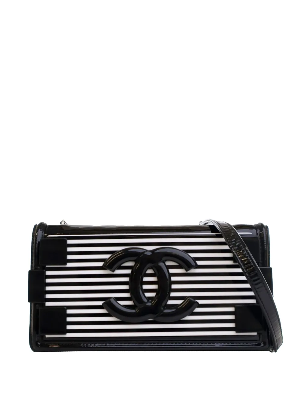 CHANEL Pre-Owned 2014 Patent and Acrylic Striped Boy Brick Horizontal CHANEL Pre-Owned 2014 Patent and Acrylic Striped Boy Brick Horizontal