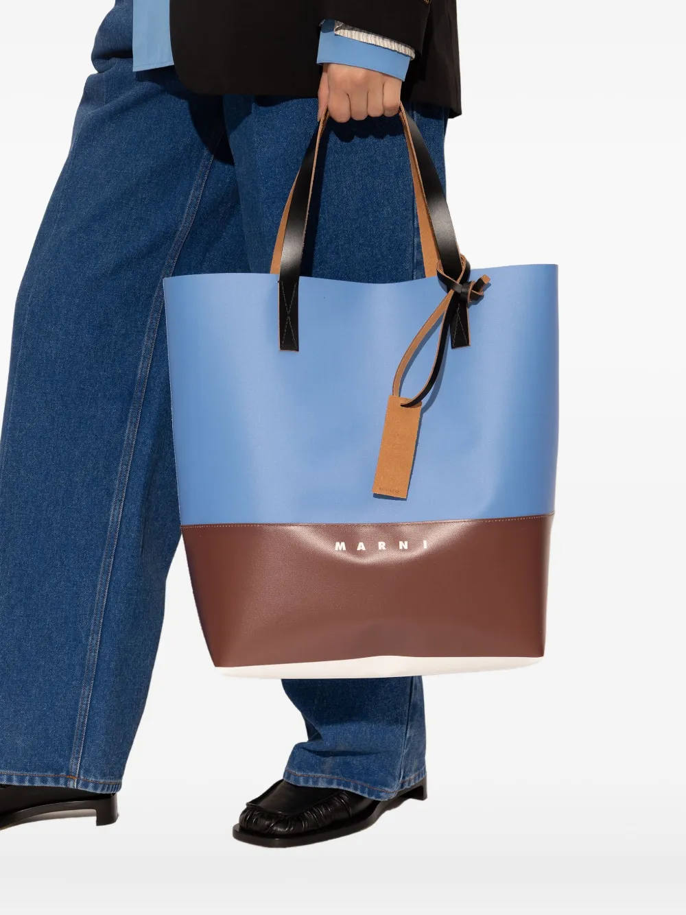 Marni Shopper met colourblocking Blauw