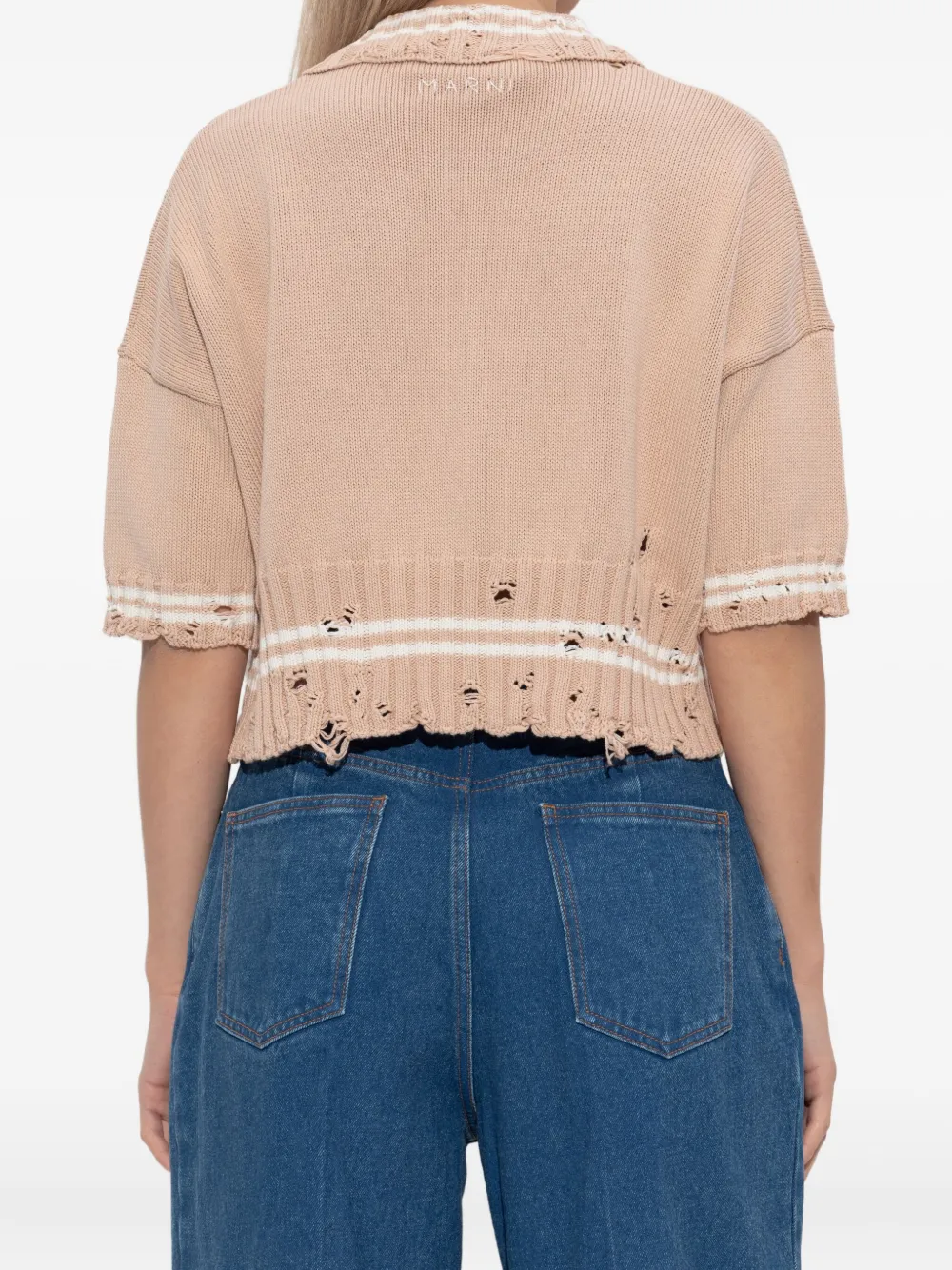 Marni Knitwear Polo With Distressed Button Detailing In Brown
