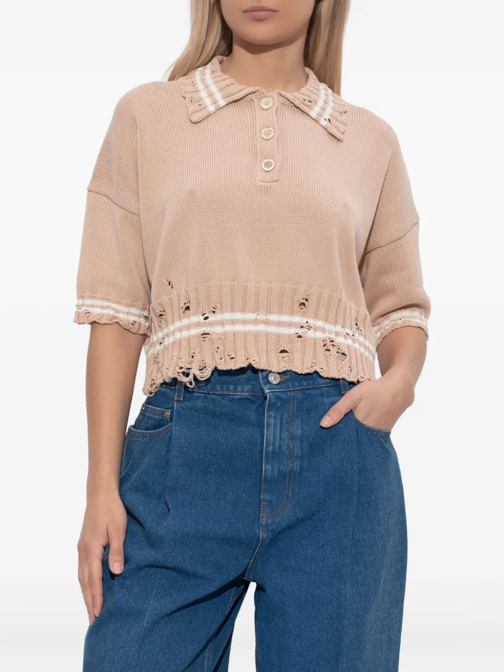 Marni Knitwear Polo With Distressed Button Detailing In Brown