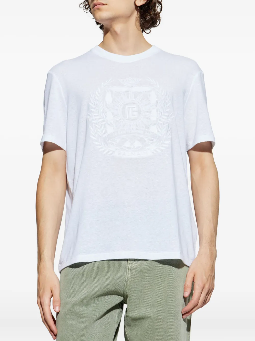 Balmain embroidered-logo T-shirt Blauw