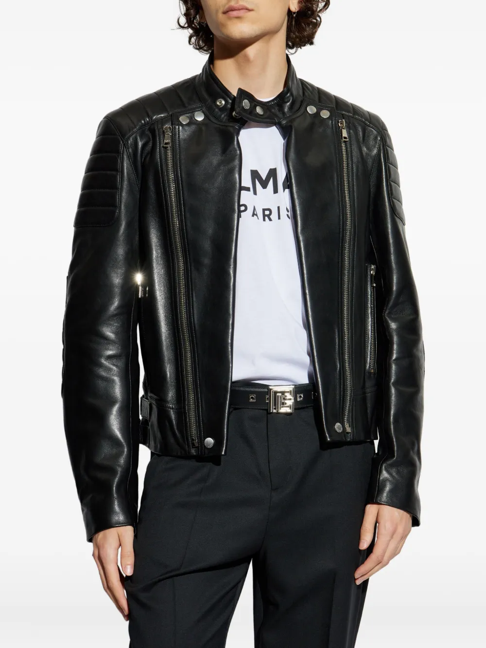 Balmain Leren jack Zwart