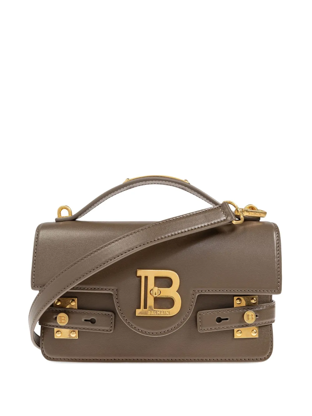 Balmain logo-plaque leather shoulder bag Beige