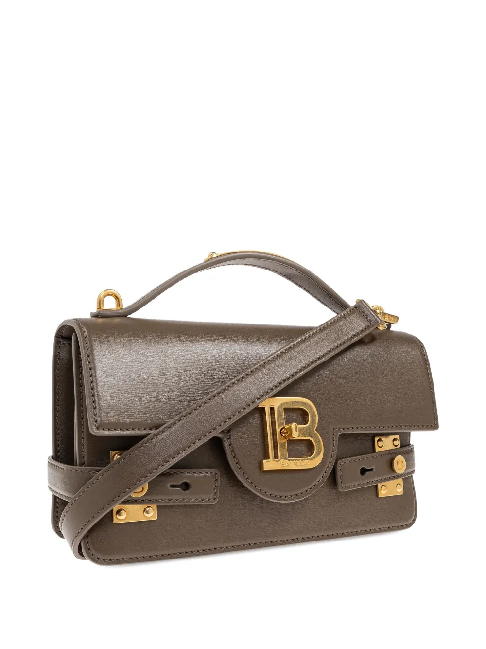 Balmain logo-plaque leather shoulder bag Beige