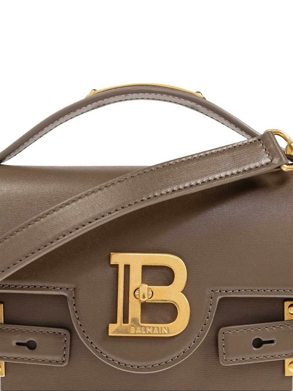 Balmain logo-plaque leather shoulder bag Beige