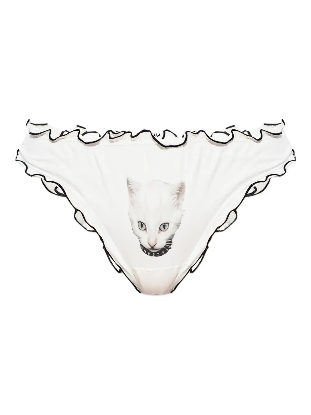 Blumarine cat-print ruffled briefs | White | Image 1