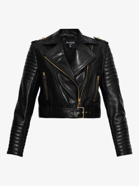Balmain veste en cuir à fermeture zippée asymétrique