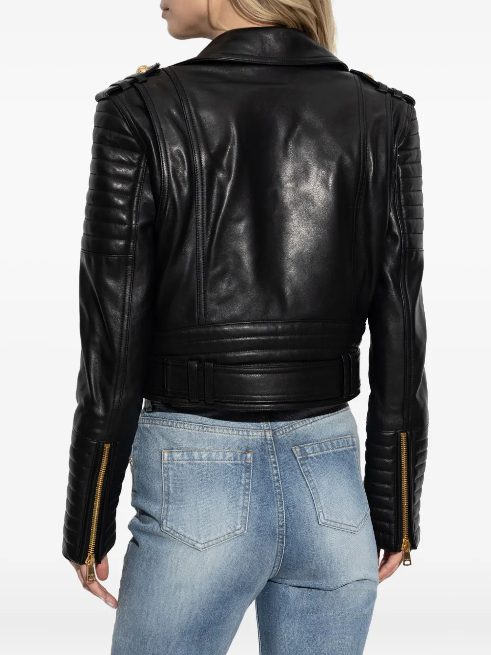 Balmain asymmetrical-zip leather jacket Zwart