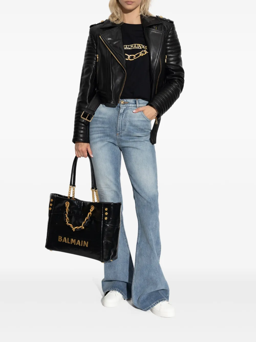 Balmain asymmetrical-zip leather jacket Zwart