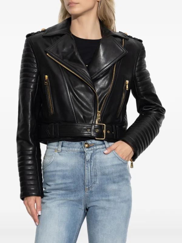 BALMAIN ブラック レディースレザージャケット Zipped leather biker jacket black black - Women | BALMAIN