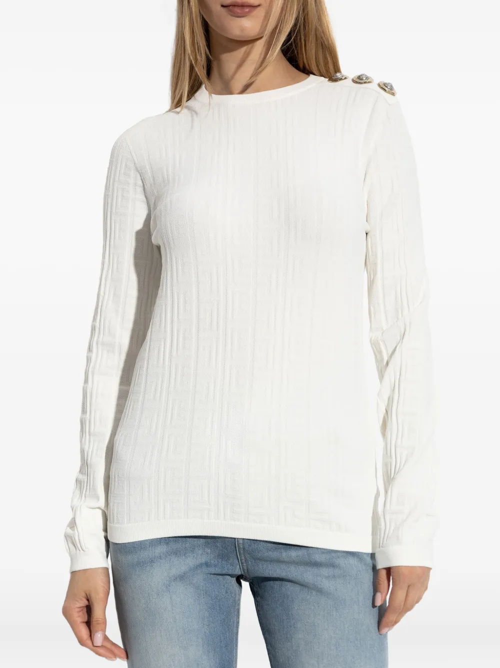 Balmain button-detail long-sleeve jumper Beige